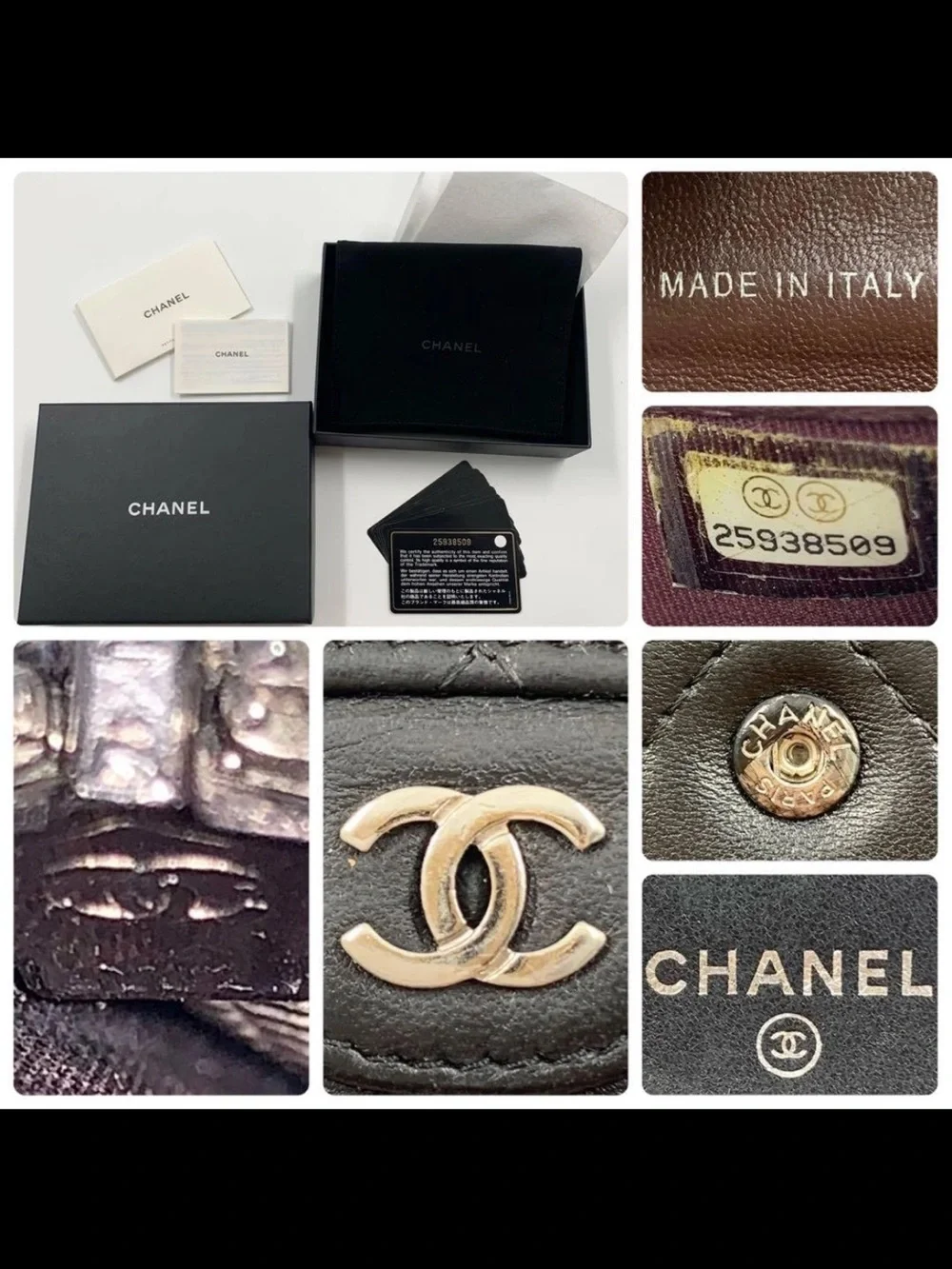 CHANEL Black Quilted Leather Compact Wallet with Silver CC Logo